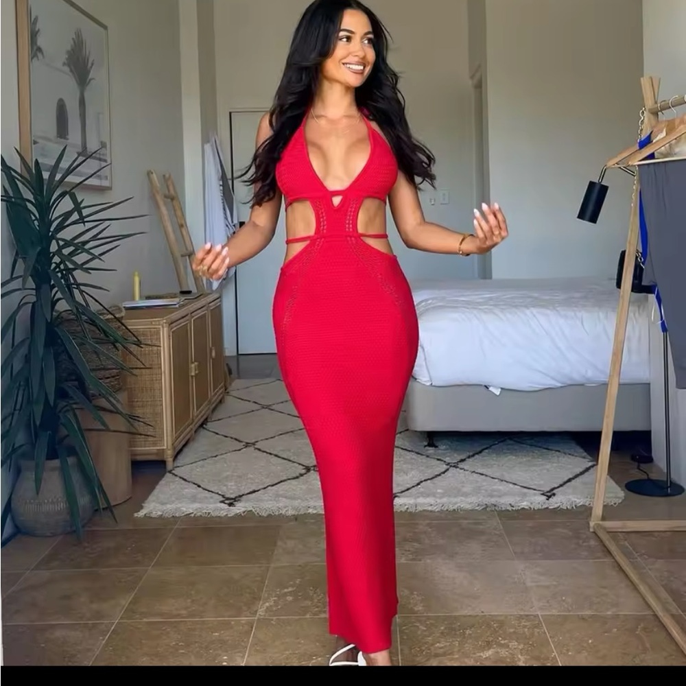 Elegant Red Cut-Out Maxi Dress